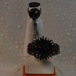 Black Stone Bracelet with attached Ring